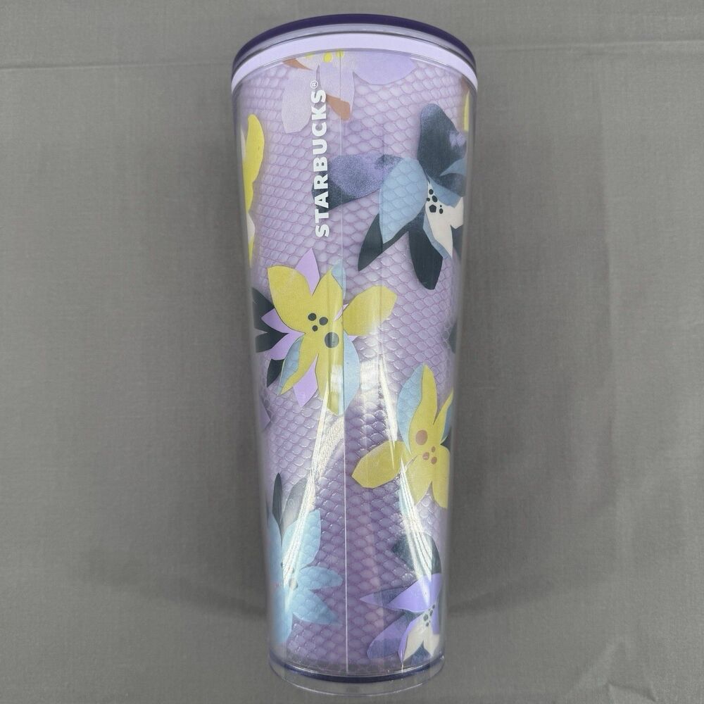 Starbucks '23 Winter Magnolia Flower Mesh Purple  24oz Cold Cup Tumbler NO STRAW